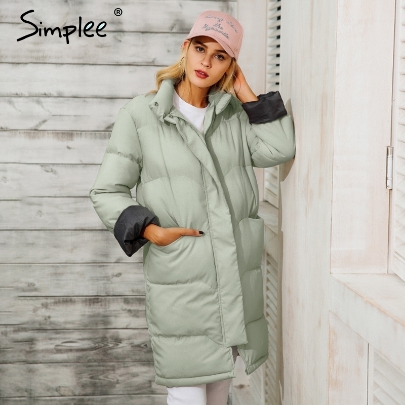 

Simplee Cotton padded warm black parka Women jacket zipper pocket outerwear parkas Autumn winter casual overcoat female 201017, Beige