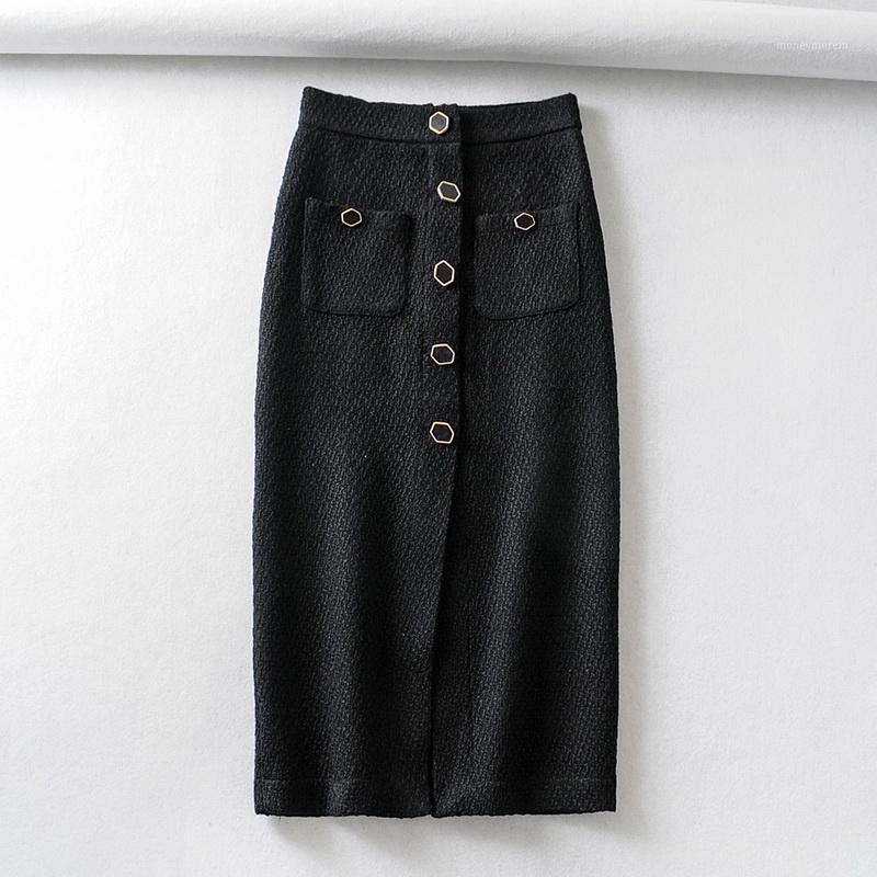 

Autumn and Winter Women Skirt 2019 New Fashion Personality Buttons Pocket Modern Lady Black Skirts1