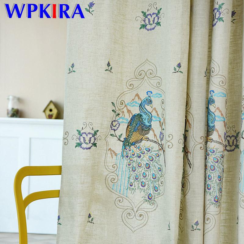 

Delicate Peacock Embroidered Beige Linen Blackout Curtain for Bedroom Window Luxury Sheer Tulle Curtain for Living Room WP433D4, White tulle