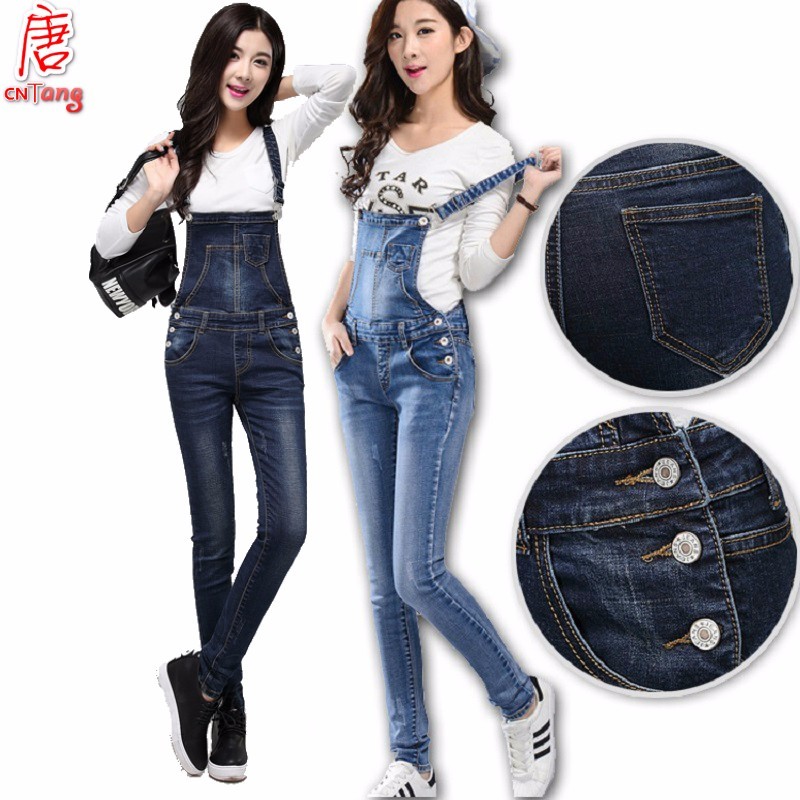 

2021 New Women' Overalls, High Waist, Adjustable, Jeans Eugp, Long light blue