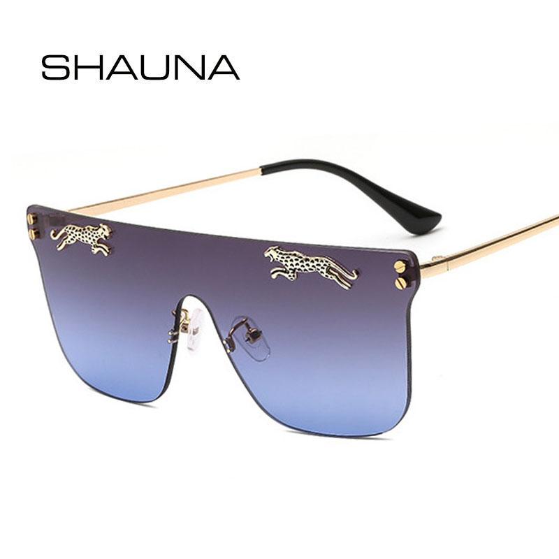 

SHAUNA Flat Top Rimless Sunglasses Women Retro Cheetah Leopard Gradient Shades UV400