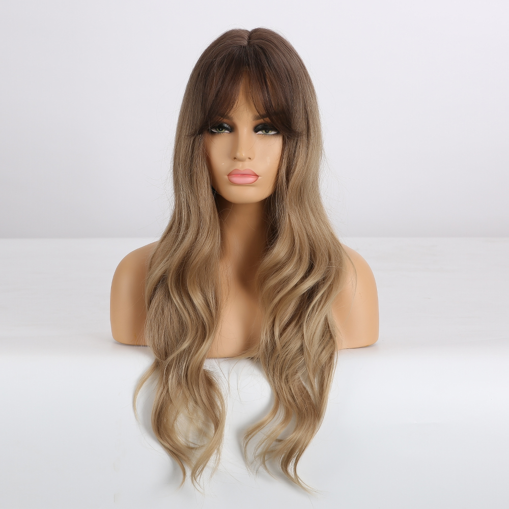 Costume Accessories EASIHAIR Long Wavy Brown Ombre Synthetic Wigs for Women Natural Hair Wig with Bangs Heat Resistant Daily Party Cosplay W-image-751018401