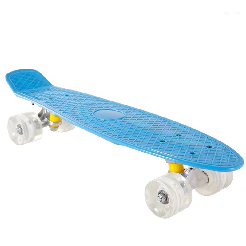 

22in Four Wheel Mini Longboard Street Skateboard with LED Flash Wheel Skateboard Retro Children1, Blue