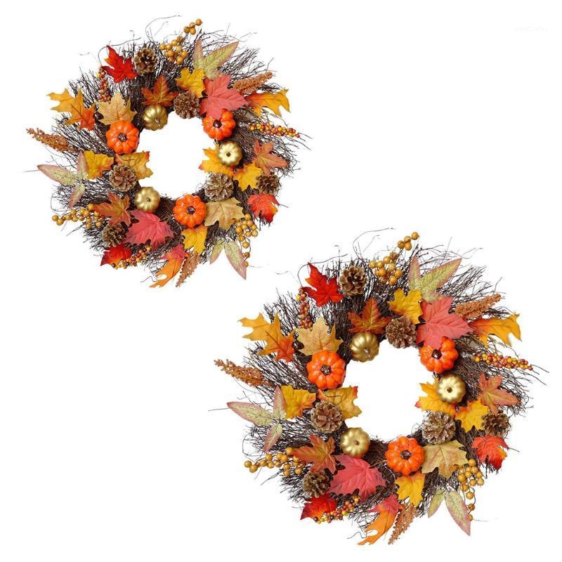 

45/60cm Simulation Pumpkin Berry Wreath Garland Door Hanging Wall Window Halloween Thanksgiving Decoration1, As pic