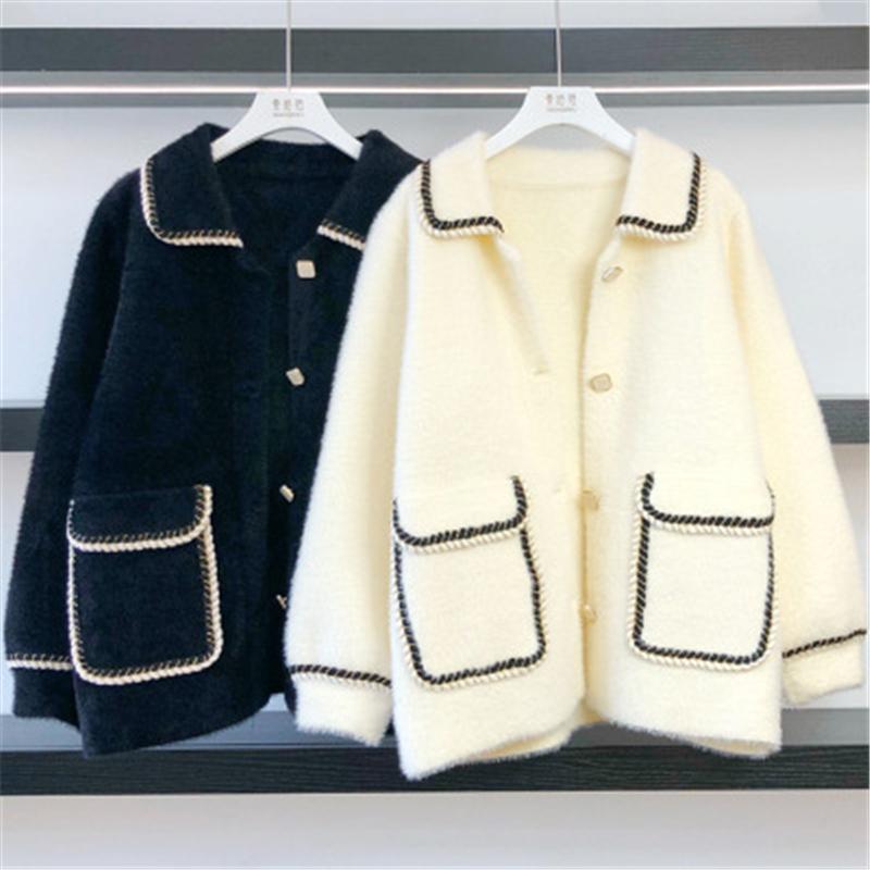 

Short Imitation Mink Fleece Sweater Women 2020 Autumn Winter Fashion New Loose Long-Sleeved Small Fragrance Knit Top Trend, Black