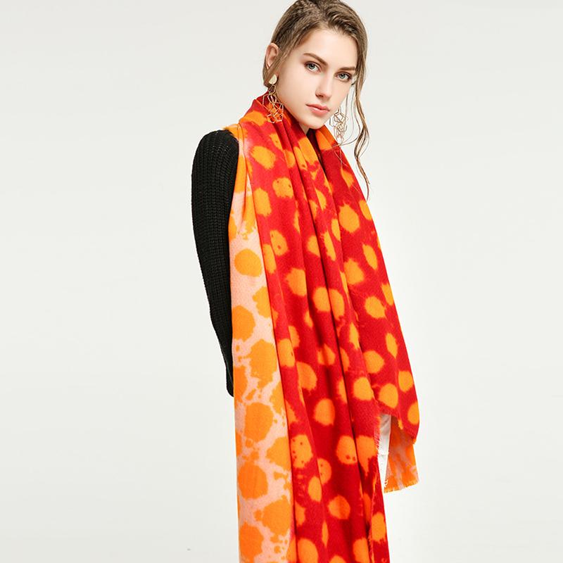 

2020 New Winter Scarf for Women Thick Acrylic Large Dot Print Double-sided Warm Shawls Wraps Lady Wool Stoles Blanket