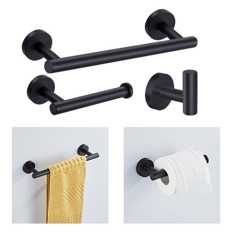 

3x Stainless Steel Hotel Brushed Robe Hook Toilet Paper Holder Storage Shelf 12" Hand Towel Bar Accessories Set