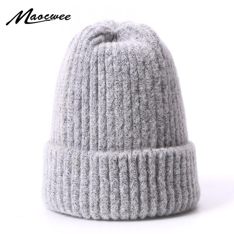 

Women Beanie Hat Autumn Winter Warm Knit Wool Hats Solid Color Skullies Beanies Ladies Warm Soft Hair Cap Outdoor Bonnets