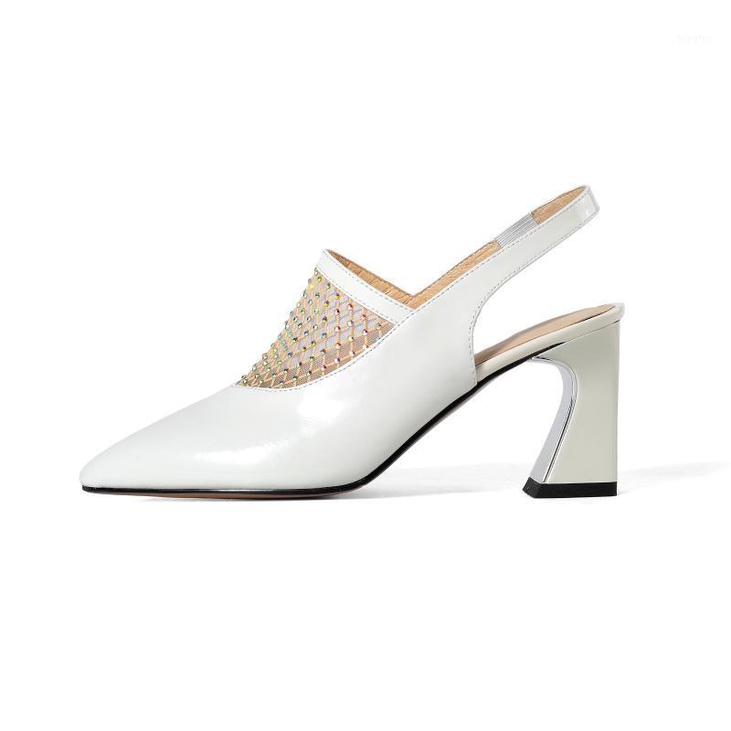 

LMYOM Brand Genuine Leather All-match Summer New Women's Shoes High-Heeled Back Strap Set Foot Large Size 34-42 Sandals Women1