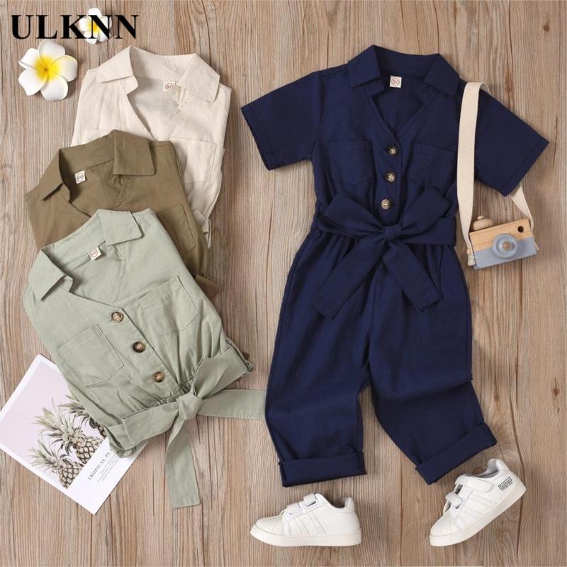 

Summer Autumn Solid Color Short Sleeve Trousers For Children Girls Boys Clothing Bow Clothes Sets 2021 Fashion Suit 90-130CM Kid, Beige