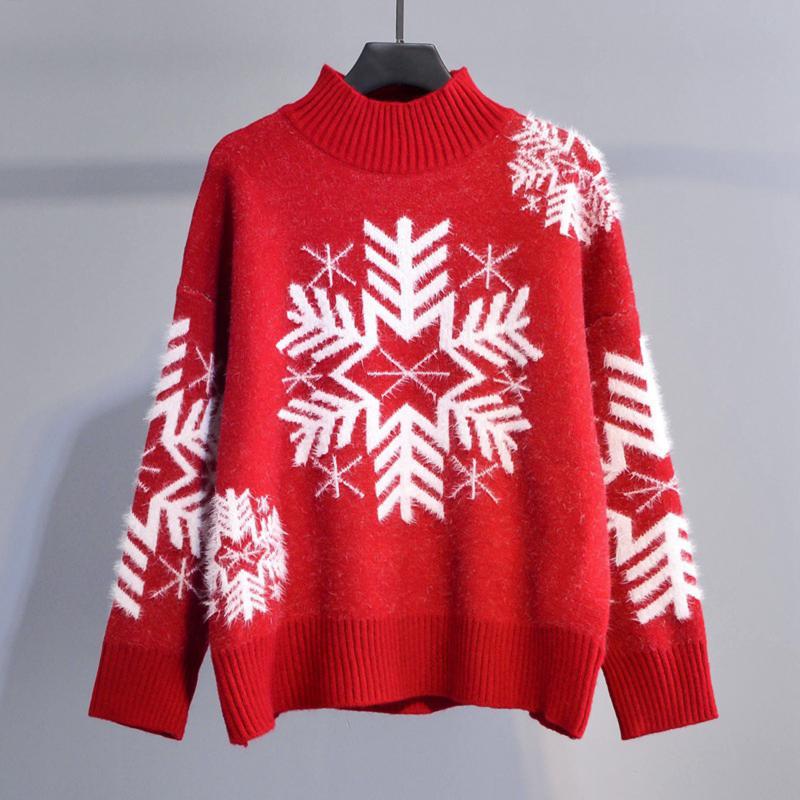 

Christmas Sweater Women Turtleneck Loose Long Sleeve Knitted Sweater Xmas Gift Christmas Pullover Casual 2021