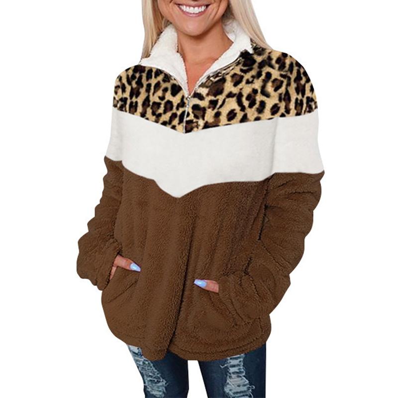 

Winter Clothes Women Casual Full Leopard Turn-down Collar Zipper Woman Jacket Clothes Long Sleeve Coat Women Crop Jacket, Black