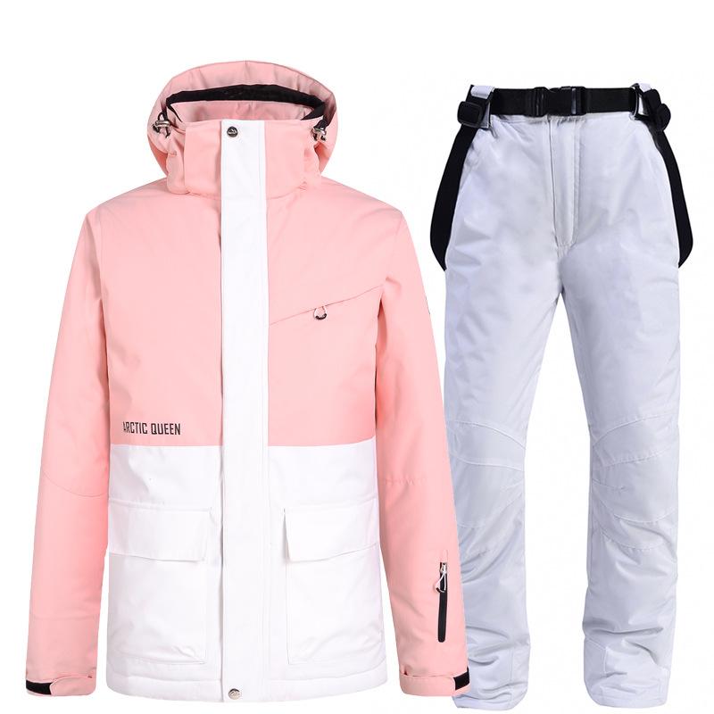 

New style snowboard clothing suit women' winter outdoor windproof, waterproof and warmth thickened ski pants suit, Ivory