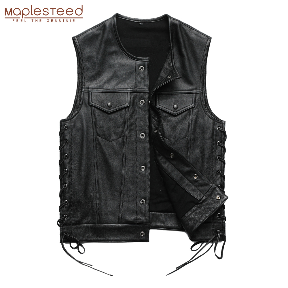 

Men Leather Vest 100% Cowhide Motorcycle Vest Biker Leather Vests Moto Leather Waistcoat Asian Size M-5XL M435 201126, Black