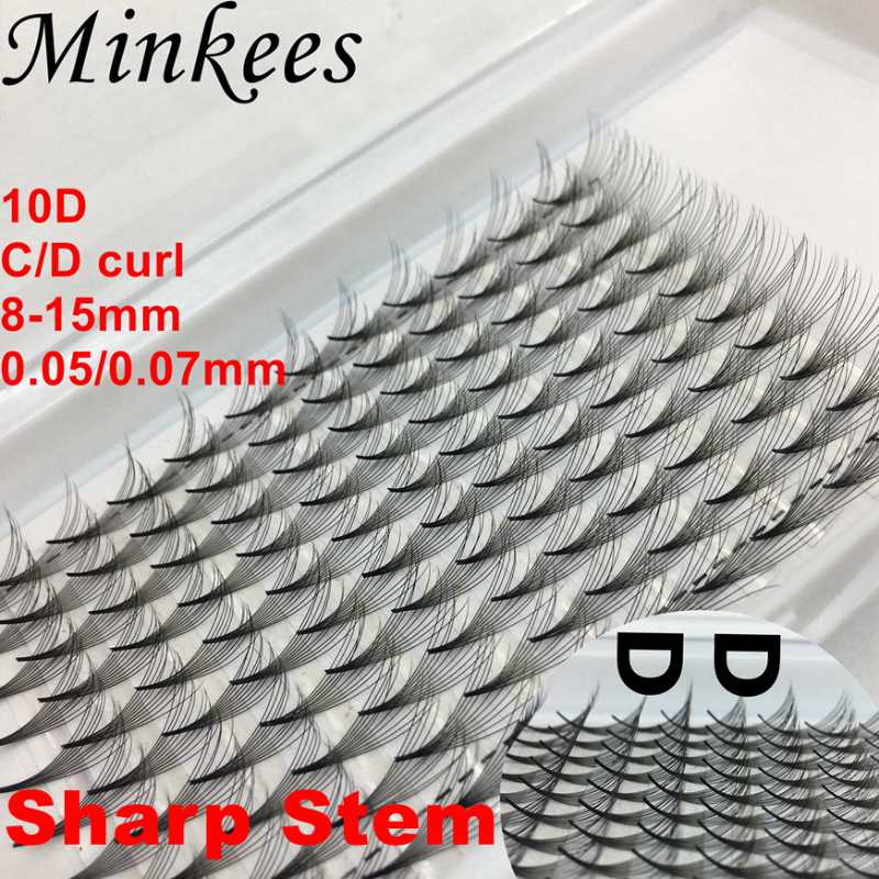 

Sharp Stem Russian Volume Fans Individual Eyelashes Wholesale 10D Premade Fan Grafting Lashes Bulk D Curl Extension Lash Minkees