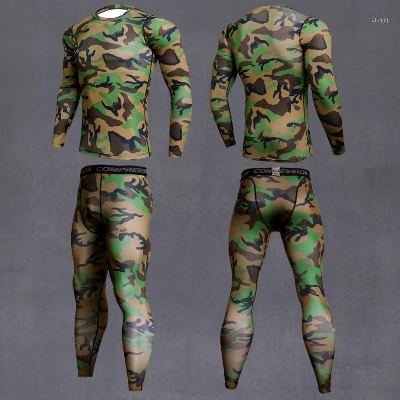 

Men's Sport Running Compression Set T-shirt + Pants Skin-tight Long Sleeves Gym Fitness Training Clothes Jogging Workout Suit1, Khaki