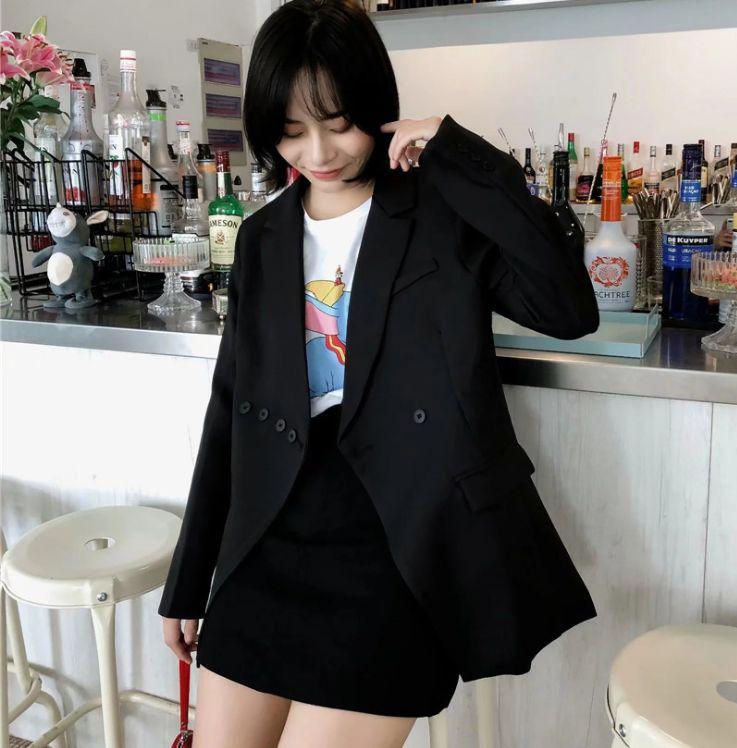 

HCBLESS 2020 autumn new women' personality oblique row buckle casual suit women' suit jacket, Black