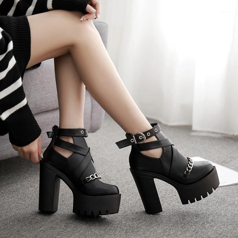

YMECHIC Autumn 2021 Extreme High Heels Black Goth Punk Platform Womens Shoes Chain Cross Strap Ankle Buckle Boot Woman Pumps1