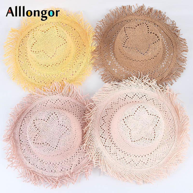 

Kids Straw Hat 2022 Summer Wide Brim Sun Hats Girls Boys Children Visor Protection Raw Edge Princess Beach Sunhat Travel, Blue;gray