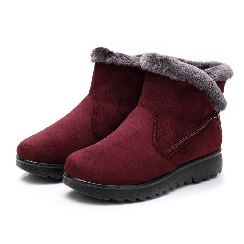 

Winter plush short fur warm snow boots platform plus size ankle boots Women zipper suede shoes for women free, Red