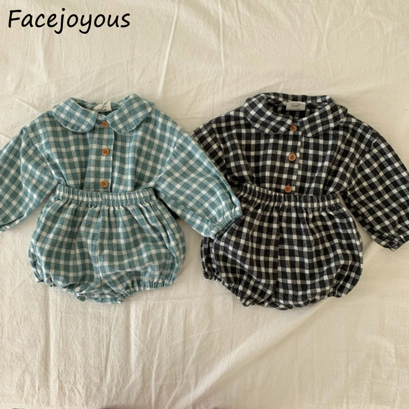 

2021 New Newborn Suit Infantil Kids Full Sleeved Plaid+bloomer Outfits Baby Girl Clothes Sets Fashion Toddler Boys 2pcs Shorts Set Tt2q, Black plaid