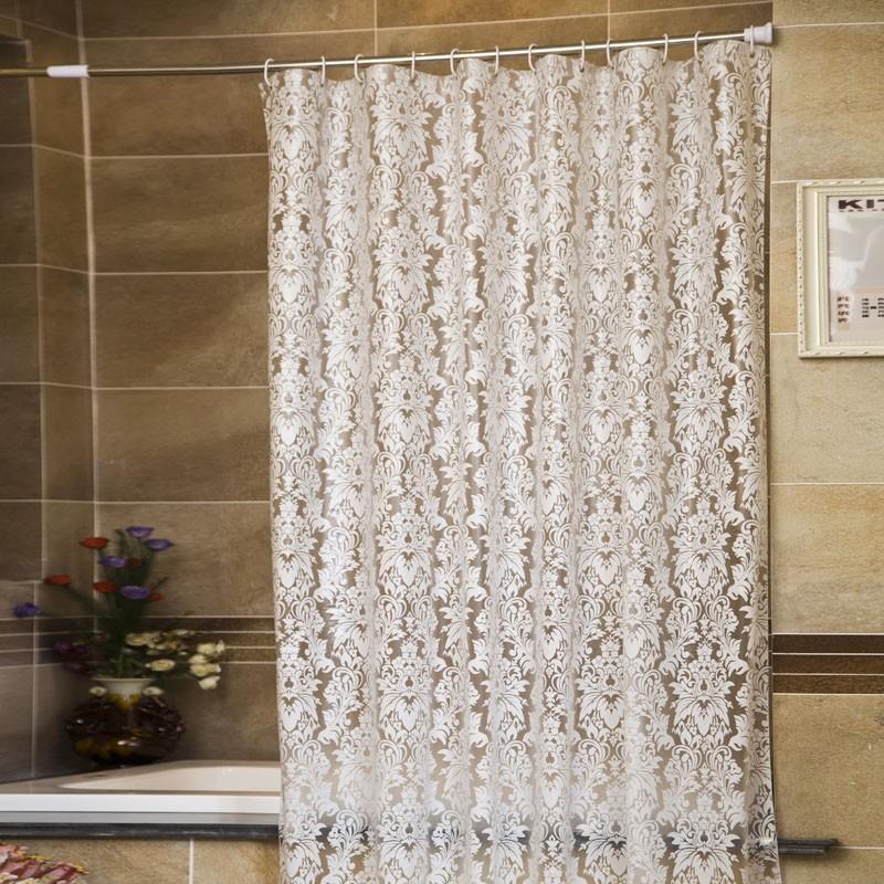 

White Semitransparent Vine Pattern Bathroom Mouldproof PEVA Shower Curtain Waterproof Thicken Bath Curtain With Hooks Rings