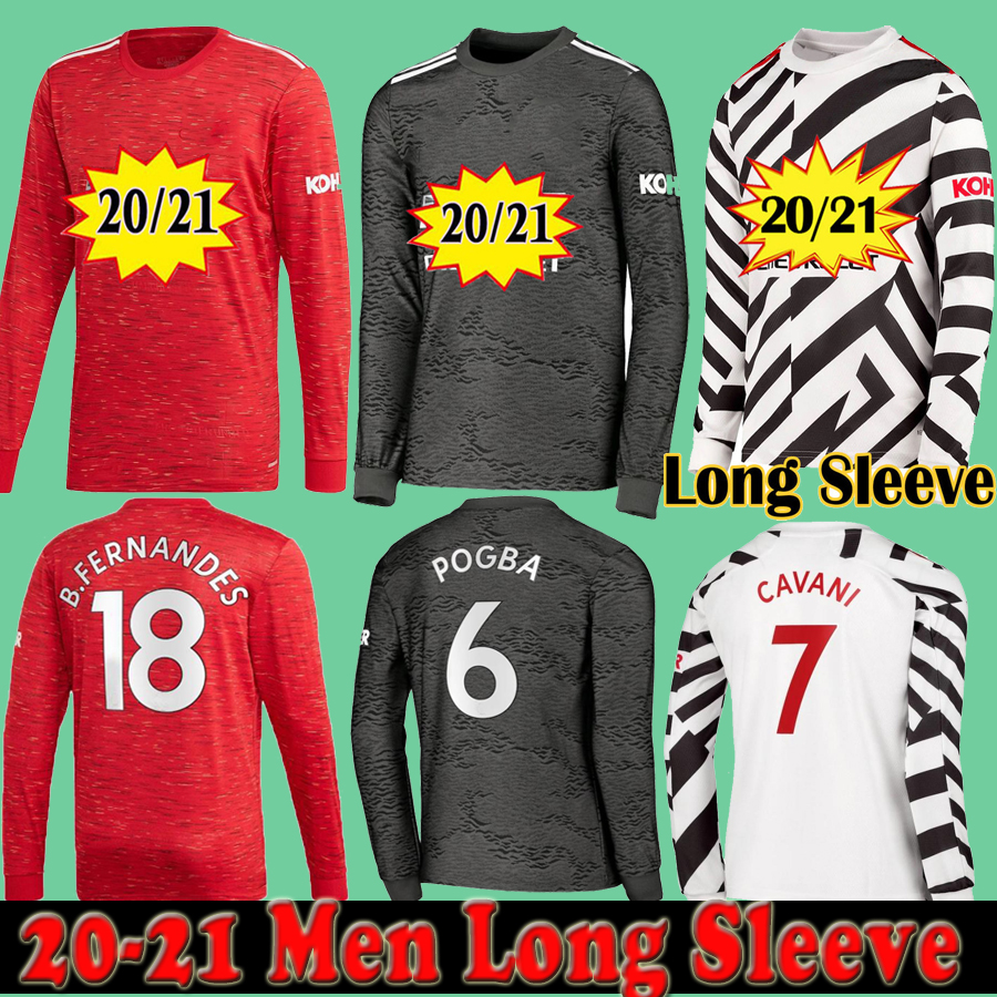 

20 21 Long Sleeve united Soccer Jersey 2020 2021 Man UTD Full Sleeve Greenwood RASHFOR POGBA MARTIAL MAGUIRE MATIC Football Shirt, Thrid long with patch