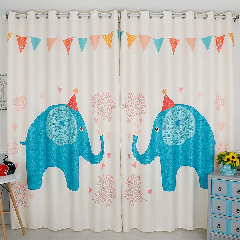 

The New 3D Digital Printing The Korean Cartoon Elephant Children Room Curtains Bedroom Window Shading Curtains Customized, White