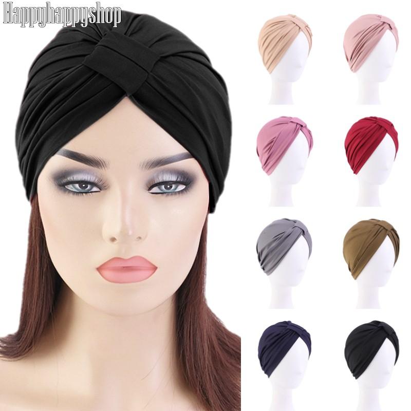 

Women India Turban Knotted Cap Inner Hijab Pleated Ruffle Head Cover Beanie Hat Muslim Islamic Headwrap Bandana African Headwear, Black