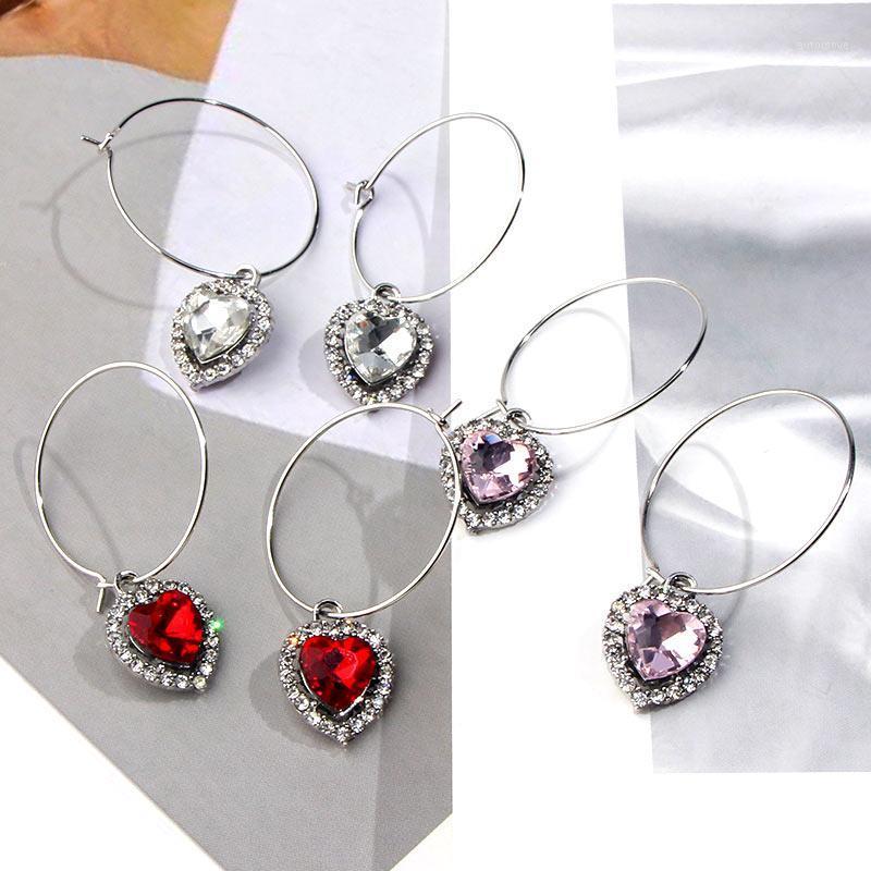 

JUST FEEL Shiny Heart Crystal Hoop Earrings for Women Gold Silver Color Geometric Earring New Design Fashion Jewelry Gifts1