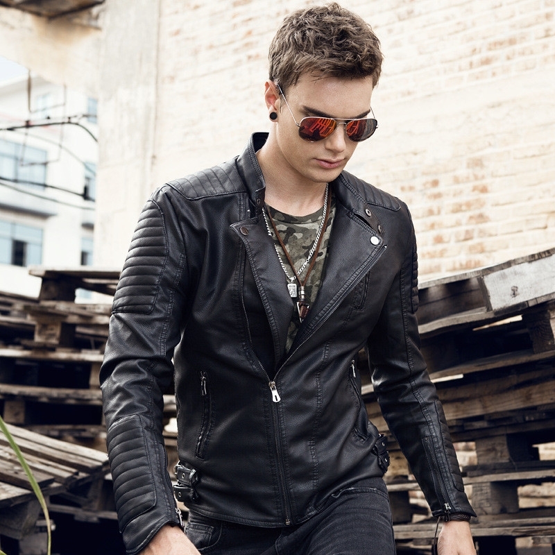 GustOmerD Autumn Men's Leather British Fashion Stand Collar Solid Color Zipper Long Sleeve Jacket Men 201119