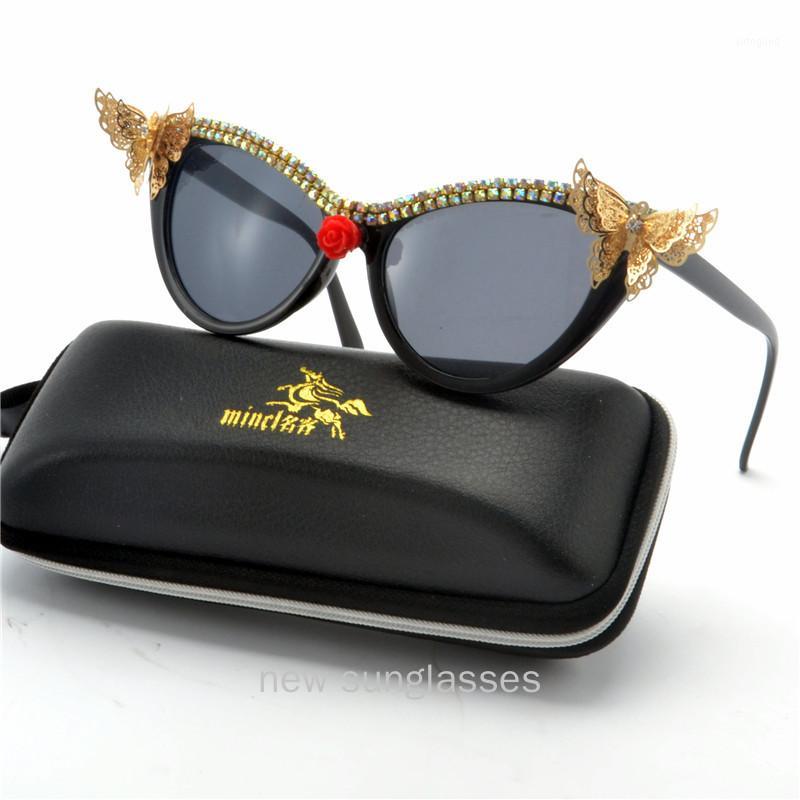 

Sunglasses MINCL/ 2021 Cat Women Vintage Diamond Shape Glasses Eyewear Brand Design Bling Sun Mirrors UV400 NX1