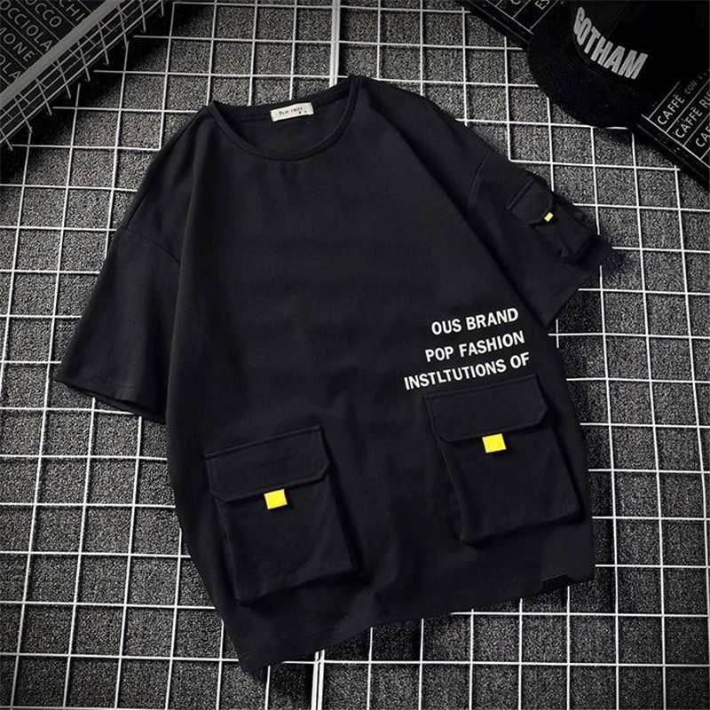 

Hip Hop T shirt Casual tshirt streetwear boys clothes fashion summer top tees with pockets High Street T Shirt Funny Male Tees, Yellow