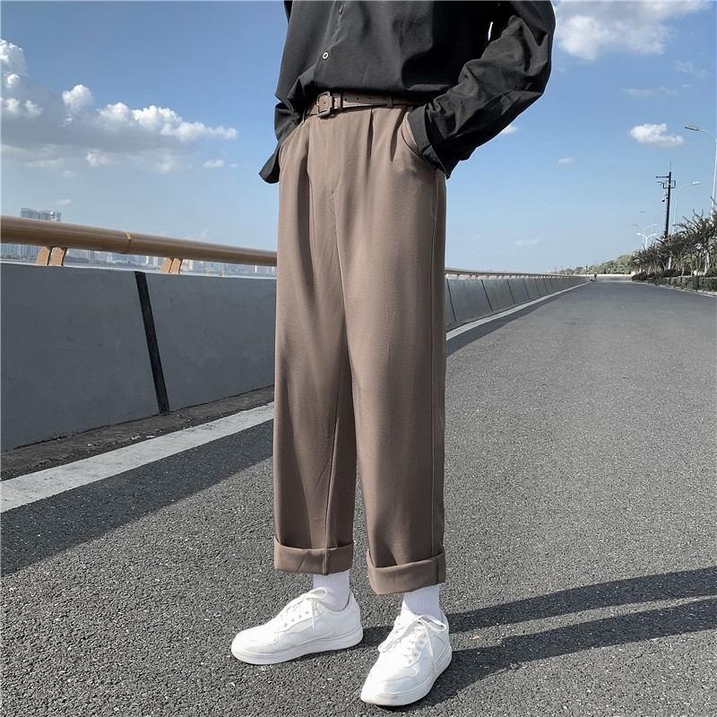 

Men' Trendy Cargo Baggy Casual Pants Streetwear Suit Pants Loose Trousers Fashion Trend Brown/black Color Straight Pants 201126