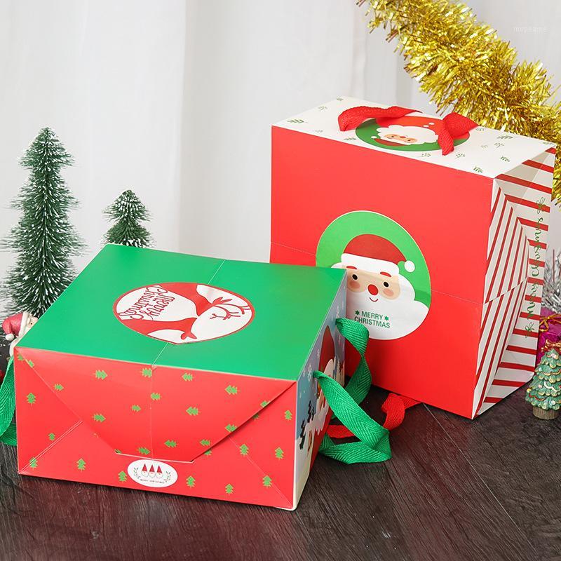 

Christmas Cake Box Cartoon Santa Claus Packaging Party Favor Square Dessert Bags Xmas Decorations Gift Boxes With Handle Red Gre1