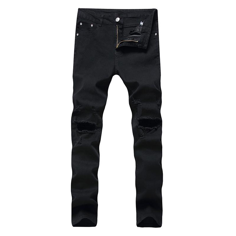 

Designer pants destroyed men's slim denim straight leg motorcycle skinny jeans men's denim high-quality cotton clothing, 124blue
