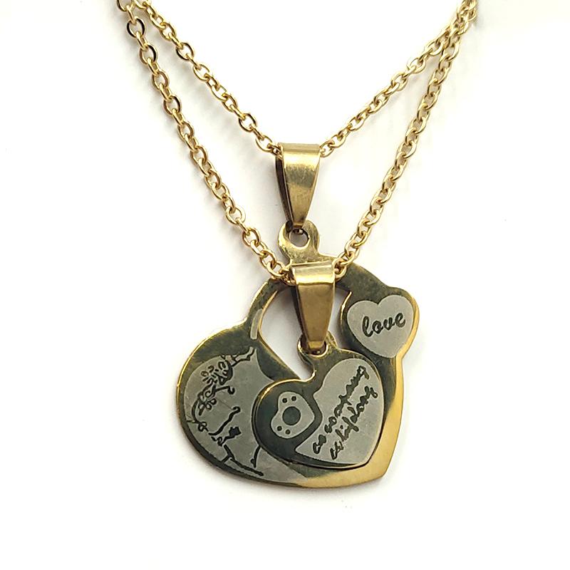 

Declaration necklace fashion women men couple stainless steel pendant stitching Heart i love you chain jewelry best friend gift