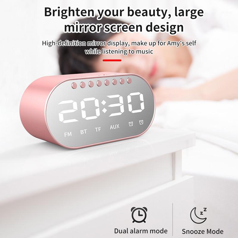 

Bluetooth 4.0 Bass Speaker USB TF AUX FM Radio Built-In Microphone Speaker Wireless Clock Mirror LED Dual Alarm Clock1