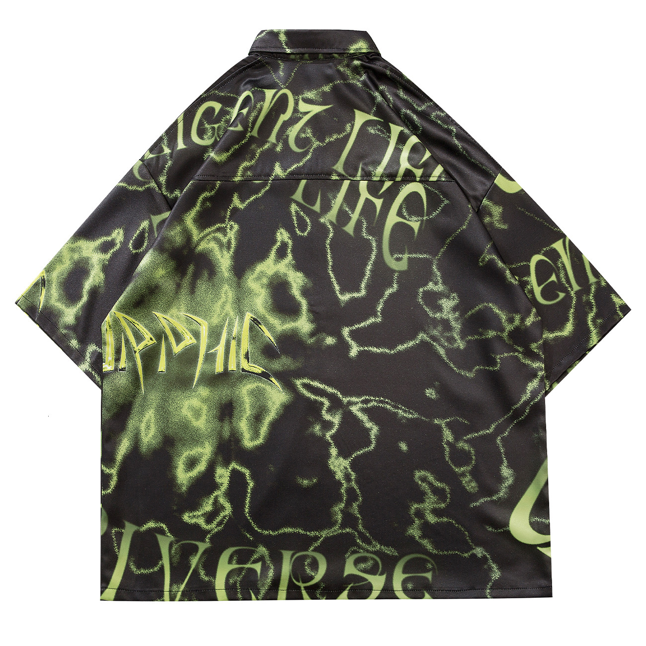 

2021 New Aelfric Eden Sci-fi Printed Hip Hop Streetwear Men Hawaiian Harajuku Beach Short Sleeve Summer Casual Loose Shorts Green Alb6