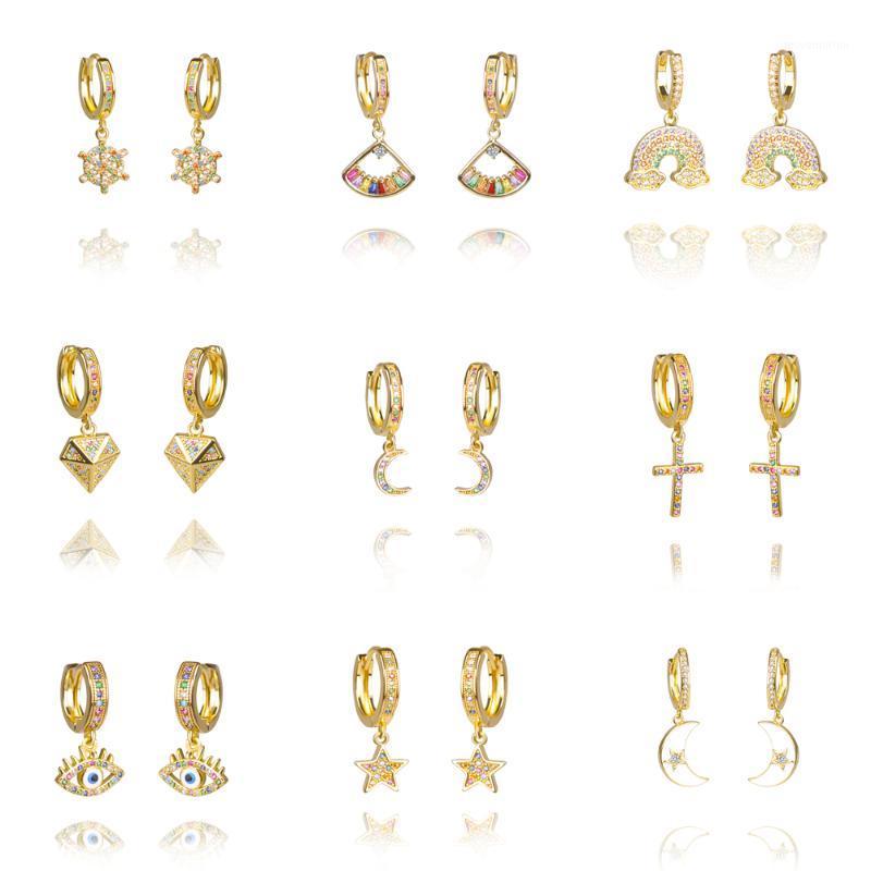

2 pieces of rainbow zircon earrings ladies jewelry gold cz star love smile flower earrings charm jewelry Christmas gift1