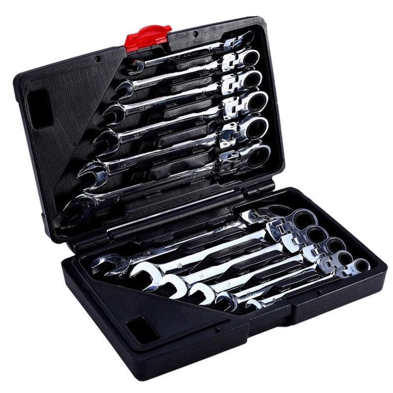 

12 Piece Flexible Combination Spanners Ratchet Wrench Car Garage Tool Set 8-19Mm