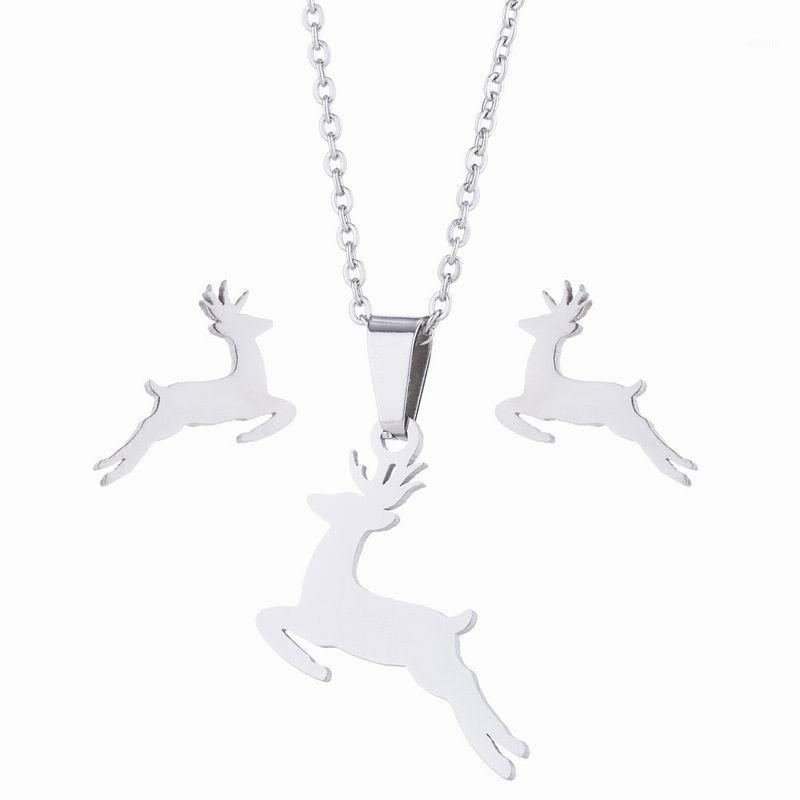 

Christmas Gift Fashion Simple Running Deer Jewelry Set Stainless Steel Animal Elk Jewelry Set1, As pic