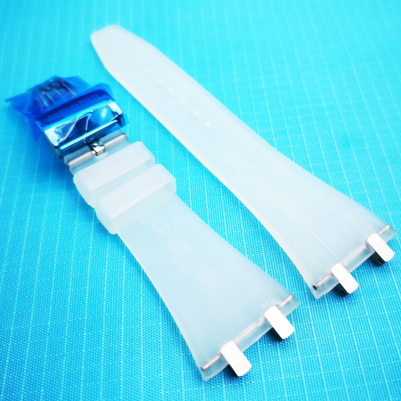 

27mm Clear Color Rubber Strap 18mm Silver Steel Strainless Folding Strap for AP Royal Oak 15400 15390 39mm 41mm Models Watch