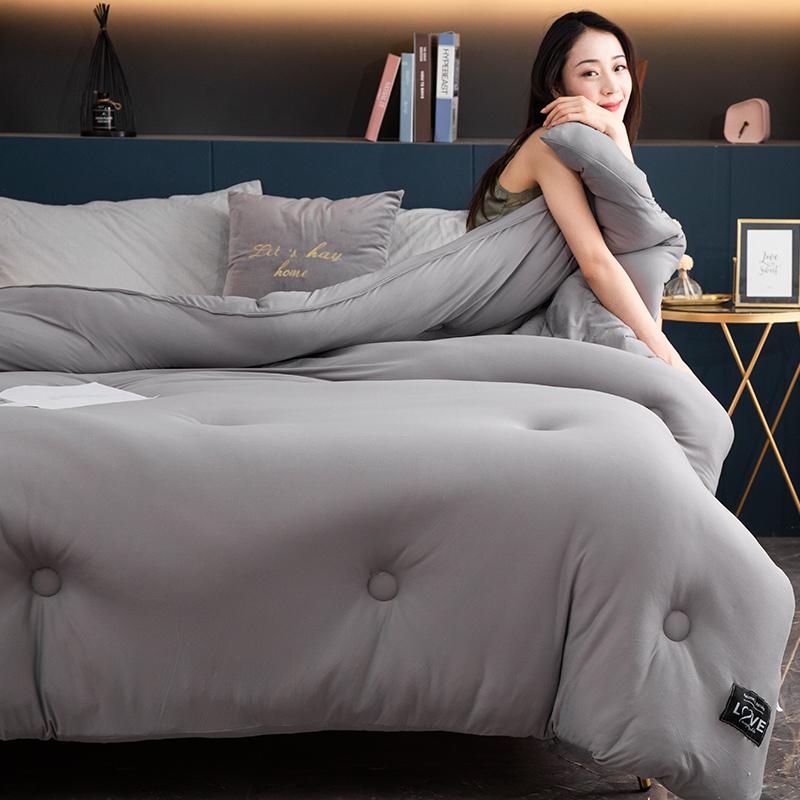 

Solid Grey Comforter Quilt Blue Knitted Cotton Face Thicken Blanket For Autumn Winter Children Adult Home Textile Full 120*150cm