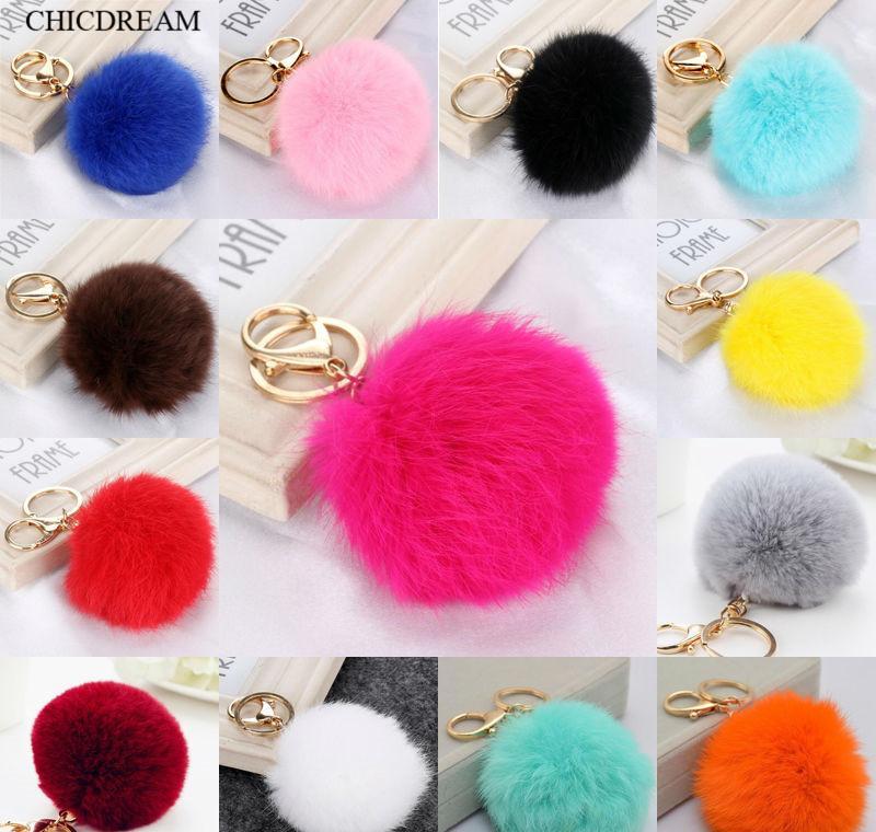 

8cm Fashion Pink Holder Women Ball Jewelry Key Fur Pendant Color Keychain Rabbit Multi Plush New Bag For Key Car 2020 Rings Chain bbyUd