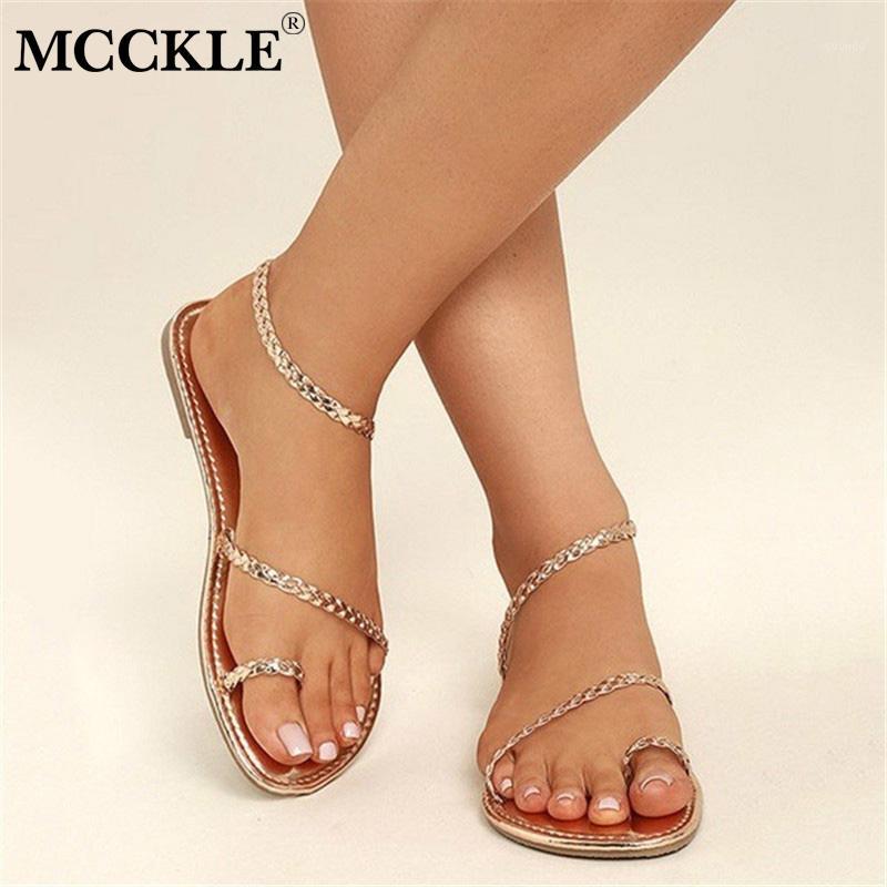 

MCCKLE Plus Size Thong Sandals Summer Women Flip Flops Weaving Casual Beach Flat With Shoes Rome Style Female Sandal Low Heels1, Black