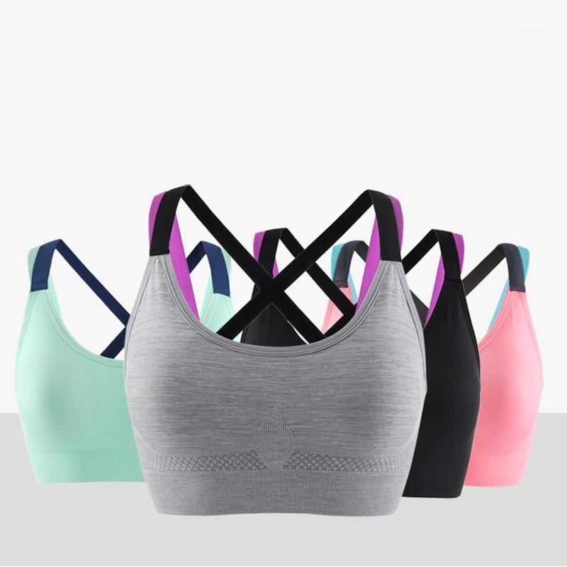 

Women Fitness Sports Bra Shockproof Running Wear Cross Back Breathable Steel Ringless Underwear Padding Push Up Yoga Bra Top Hot1, Black