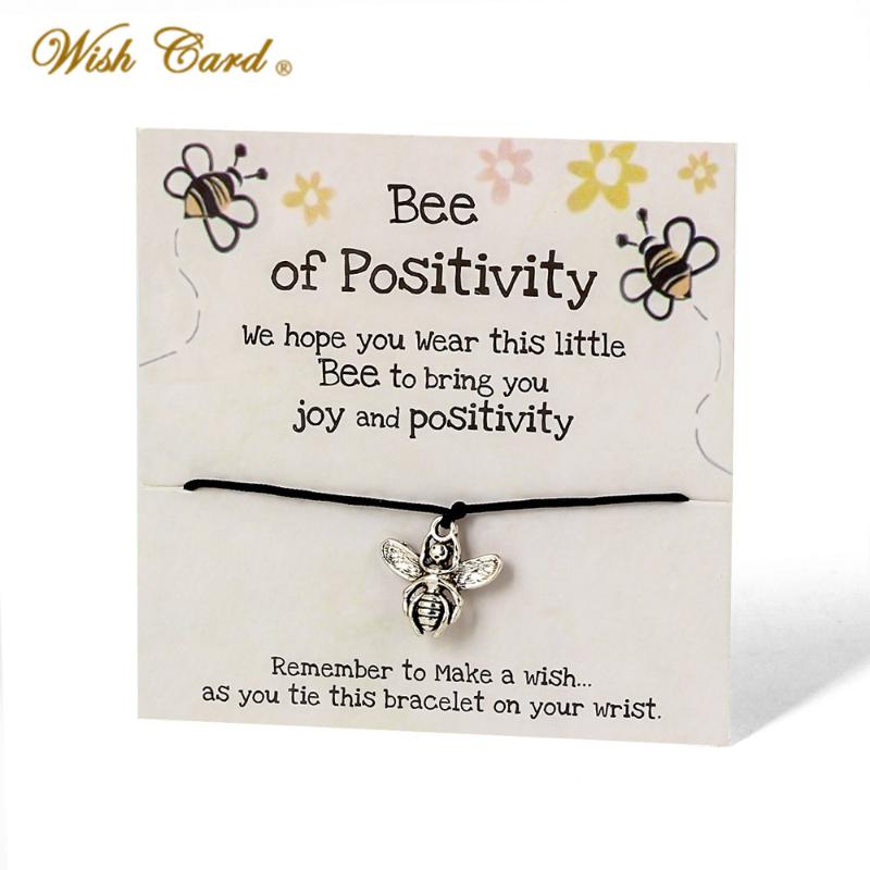 

Wish Card Cute Bee Make a Wish Bracelets For Women Men Handmade Black Rope Chain Adjustable Bracelets Fashion Jewelry Gift CN295
