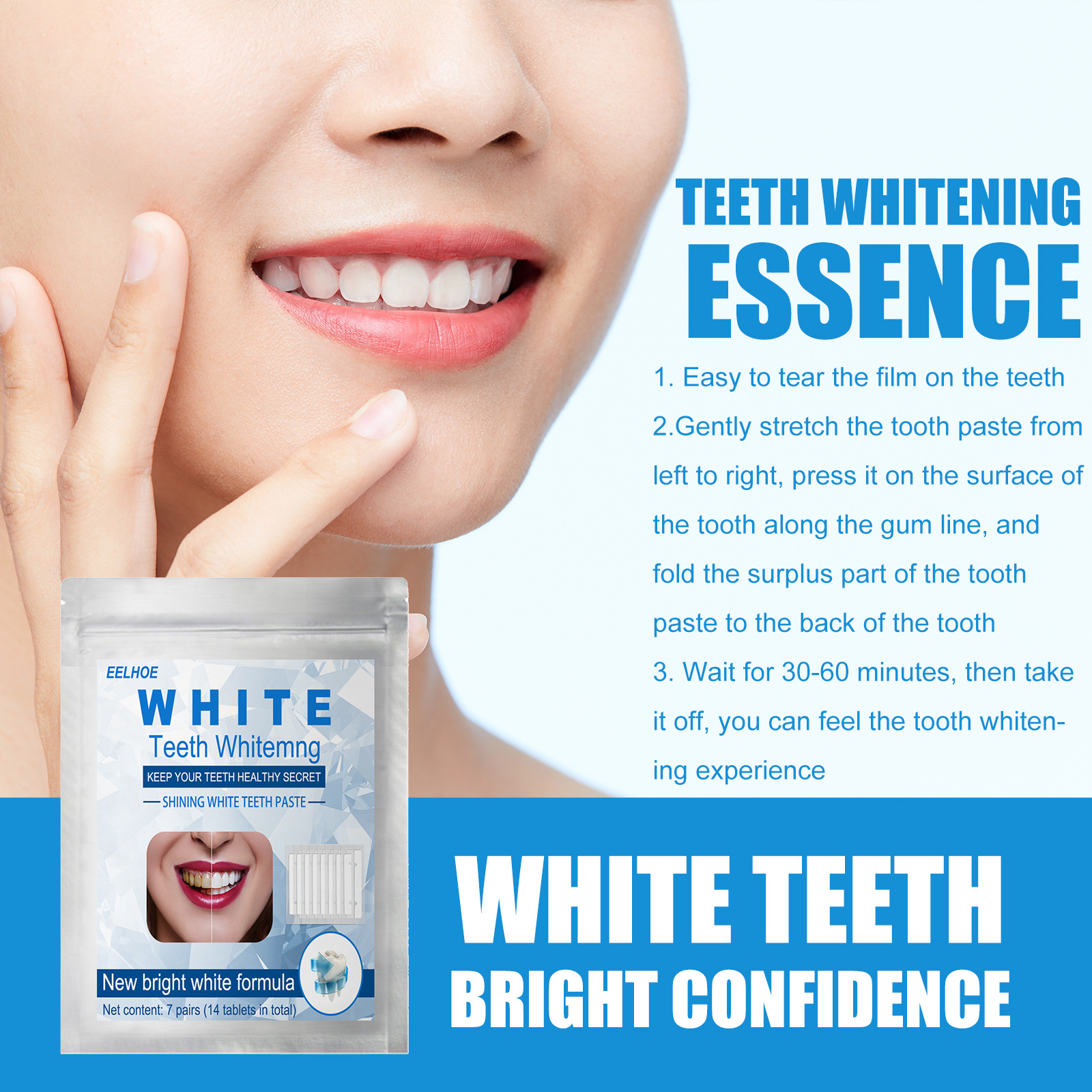 Free freight EELHOE OEM ODM 7 pairs of dazzling 3D remove yellow teeth confidently shine teeth stickers-image-754401514