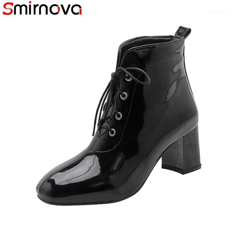 

Smirnova new arrival 2020 winter autumn female ankle boots casual shoes round toe lace up boots sexy women high heel1, Black